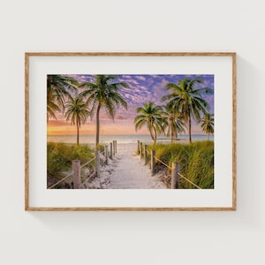 Poster di spiaggia costiera di Key West, Florida, stampa artistica di palme per l'arredamento della casa, stampa murale di palme sulla spiaggia di Key West, alba, stampa costiera della Florida