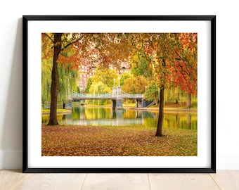 Boston Autumn Landscape Print: Golden Trees, City Park Wall Art