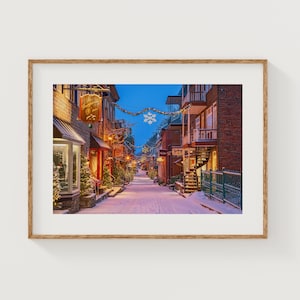 Quebec City in inverno, fotografia artistica, foto di un piccolo villaggio, decorazioni murali in Canada, foto di scene invernali per decorazioni murali, regalo per Quebec