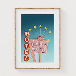 Retro Vegas Motel Neon Sign Print: Pink & Blue Dorm Art