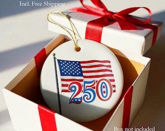 America 250 Christmas Ornament | USA 250th Anniversary Patriotic Ornament, Fourth of July Decor