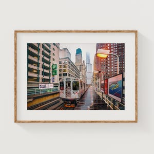 Stampa artistica di Chicago, arte di Chicago, fotografia di Chicago, arte murale 16x20, arte murale dell'Illinois, stampa murale di Chicago, arte dello skyline di Chicago, treno