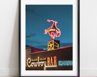 Western Wall Art, Million Dollar Cowboy Bar Print at Night- Jackson Hole Wyoming  Cowboy Art Framed, Mancave Decor