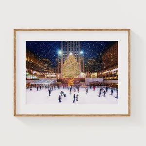 Rockefeller Center Ice Skating Wall Art – Christmas in New York Print –NYC Holiday Decor, Winter Christmas Poster, Rockefeller Tree Photo