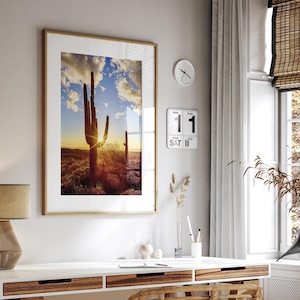 Foto di cactus Saguaro, arte murale dell'Arizona, fotografia artistica, foto della natura di Tucson, paesaggio naturale, stampa di fotografia del tramonto