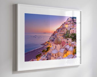Positano Sunset Print, Amalfi Coast Photography, Italian Coastal Wall Art