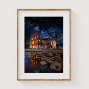 Stampa di viaggio di Roma Italia, stampa del Colosseo della Via Lattea, punto di riferimento del Colosseo, arte murale minimalista di Roma, poster da parete di Roma, stampa regalo di Roma