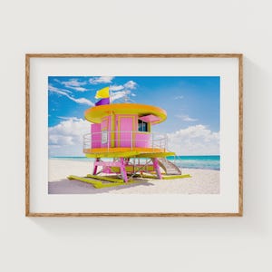 Tour de garde rose, impression photo d'art, décoration murale pastel, photographie de Miami Beach, South Beach en Floride, décoration côtière pour mur