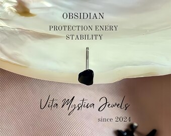 Pendientes de obsidiana negra, acero inoxidable 316L, joyería minimalista con piedras curativas.