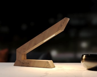 Handcrafted Walnut LED Lamp, Wooden Table Lamp, Unique Night Light Lamp, Touch & App-Controlled Walnut Bedside Lamp