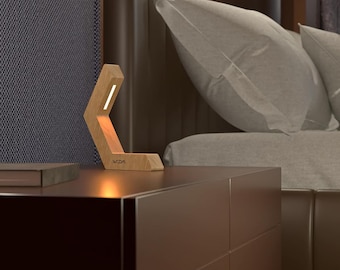 Oak Table Lamp, Handcrafted Oak LED Lamp, Night Light Lamp, Natural Wood Light, Touch and App-Controlled Ambient Lighting Lamp