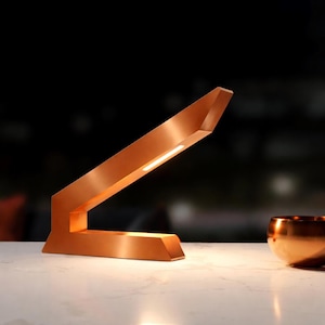 Copper Finish Handcrafted Oak Angular Wooden Lamp