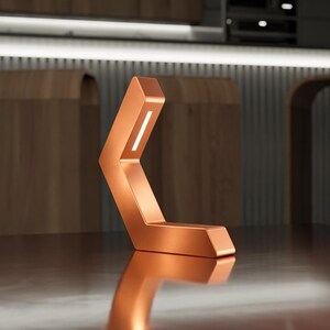 Copper Finish Handcrafted Oak Geometric LED Lamp