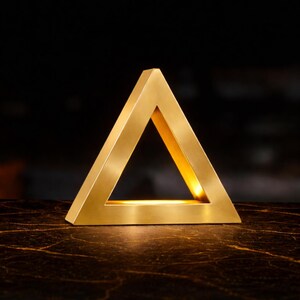 Gold Finish Handcrafted Oak Тriangular Lamp