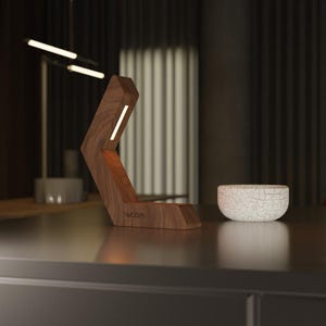 Handcrafted Walnut Geometric LED Lamp for Interiors