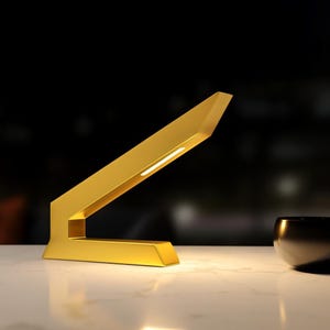 Gold Finish Handcrafted Oak Angular Wooden Lamp