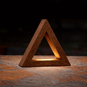Handcrafted Walnut Triangular LED Lamp for Interiors
