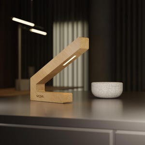 Bedside Wooden Lamp, 014 Oak Wood Led Lamp, Minimalist Design Table Lamp, Handcrafted Desk Lamp, Wooden Charging Lamp
