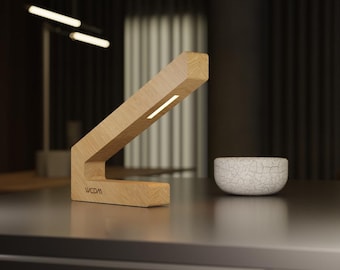 Bedside Wooden Lamp, 014 Oak Wood Led Lamp, Minimalist Design Table Lamp, Handcrafted Desk Lamp, Wooden Charging Lamp