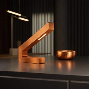 Handcrafted Copper Finish Oak Modern Design LED Lamp