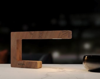 Handcrafted Walnut LED Lamp, 010 Wooden Table Lamp, Unique Night Light Lamp, Touch & App-Controlled Walnut Bedside Lamp