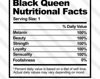 Black Queen Nutritional Facts SVG PNG EPS Dxf Jpg Melanin Confidence Afro Woman Beard African American Music Rapper Cricut Silhouette