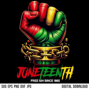 Puño de Juneteenth PNG JPG Puño de Poder Negro de la Mujer Mes de la Historia Negra desde 1865 Rompiendo todas las cadenas Día del Padre Día de la Madre Reina Libertad