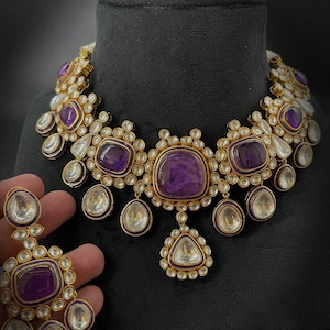 Moissanite Doublet Stone Choker set/Purple necklace/ Indian Jewelry