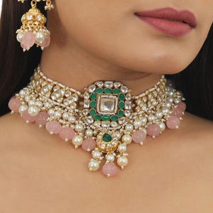 Green stone Necklace, Green choker set, Riana Jewelry, Kundan Necklace Set, Aesthetic Jewelry, Indian Necklace Sets, indian Jewelry
