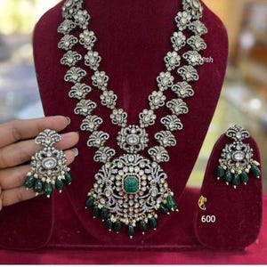 Isha Ambani Sabyasachi Inspired Indian Pakistani Wedding Bollywood Bridal Green Emerald Jewelery/Heavy Bridal American diamond Long set