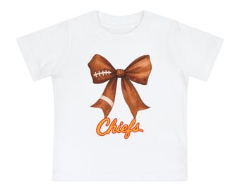 Infant Football Chiefs Bow Baby Short Sleeve T-Shirt, Toddler Tee, Kids Clothing, Sports Fan Shirt, Game Day Outfit