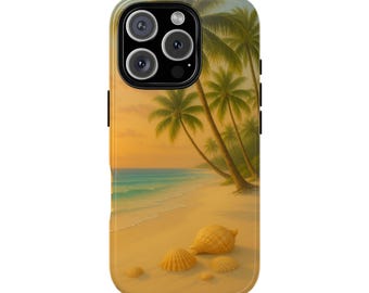 Tropical Beach Phone Case | Summer Vibes, Ocean Lovers, Travel Gifts, Beach Decor, Shells & Palms Design