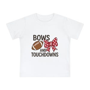 Alabama Crimson Tide Baby Short Sleeve T-Shirt, Football Bows and Touchdowns Design, Infant Tee, Kids Clothing, Sports Fan Toddler Shirt