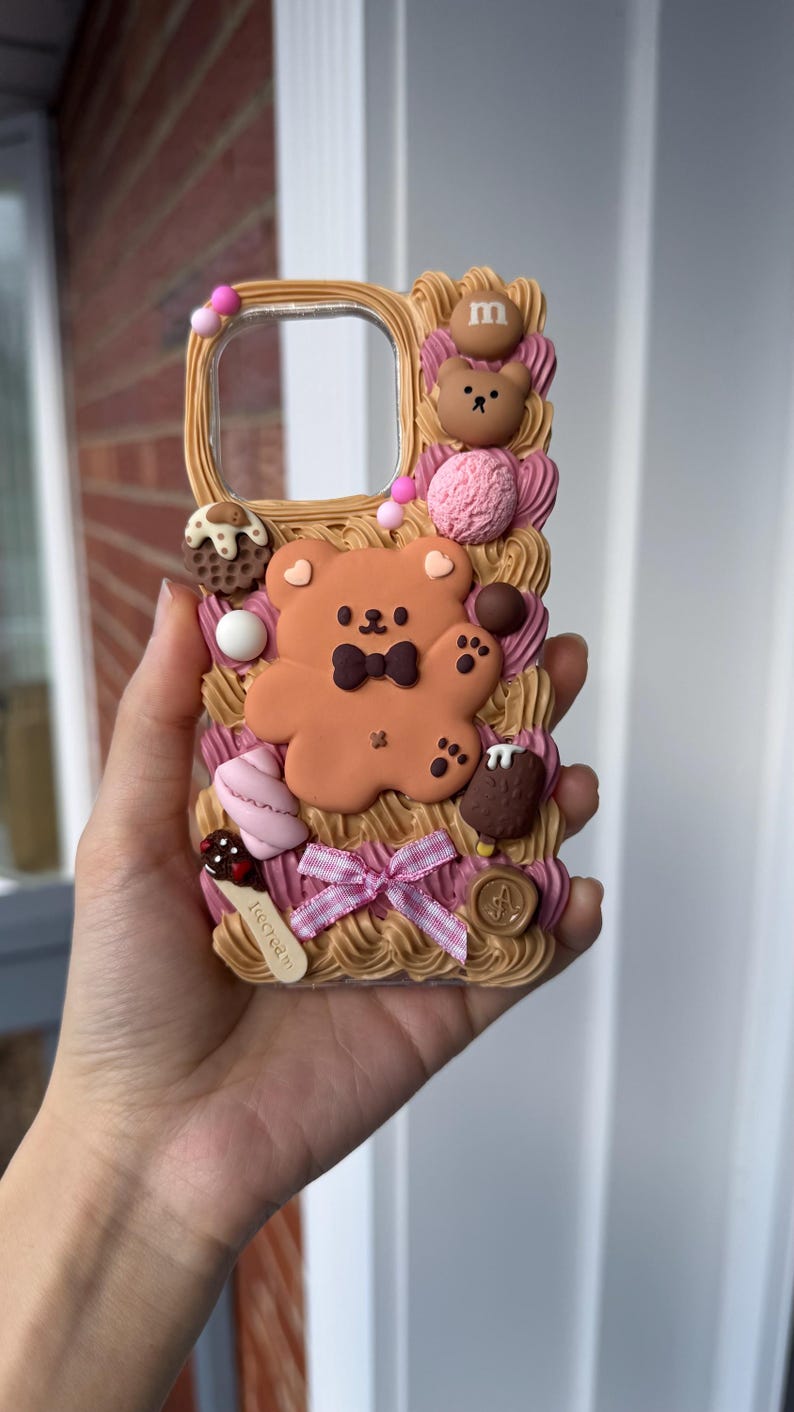 Funda para teléfono Kawaii Bear / Funda hecha a mano con diseño de galleta y crema para iPhone y Samsung imagen 7