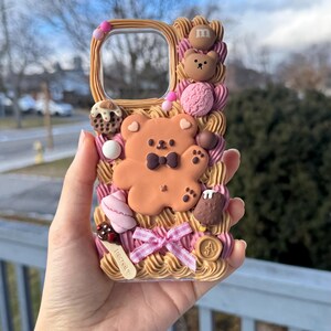 Funda para teléfono Kawaii Bear / Funda hecha a mano con diseño de galleta y crema para iPhone y Samsung imagen 6
