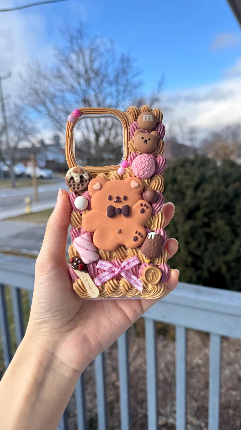 Funda para teléfono Kawaii Bear / Funda hecha a mano con diseño de galleta y crema para iPhone y Samsung imagen 6