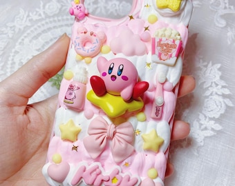 Handmade Pink Kirr by Decoden Phone Case, 3D Whipped Cream Anime Cover