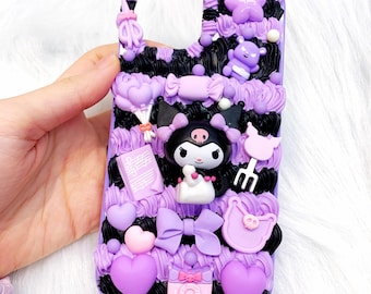 Handmade Kawaii Kuro mii Phone Case – Purple Cartoon Decoden Cover