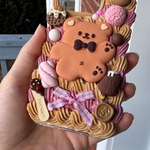 Funda para teléfono Kawaii Bear / Funda hecha a mano con diseño de galleta y crema para iPhone y Samsung imagen 4
