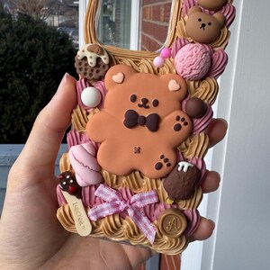 Funda para teléfono Kawaii Bear / Funda hecha a mano con diseño de galleta y crema para iPhone y Samsung imagen 3