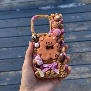 Funda para teléfono Kawaii Bear / Funda hecha a mano con diseño de galleta y crema para iPhone y Samsung imagen 5