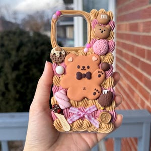 Kawaii Bear Phone Case for iPhone & Samsung | Cute Cookie Cake Style Cream Cartoon Cover | Custom Handmade Case