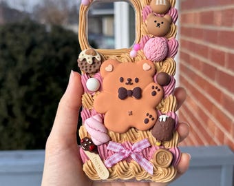 Kawaii Bear Phone Case | Handmade Cookie Cream iPhone & Samsung Cover