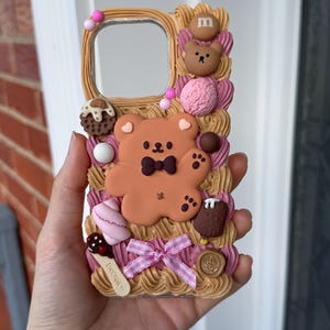 Funda para teléfono Kawaii Bear / Funda hecha a mano con diseño de galleta y crema para iPhone y Samsung imagen 2