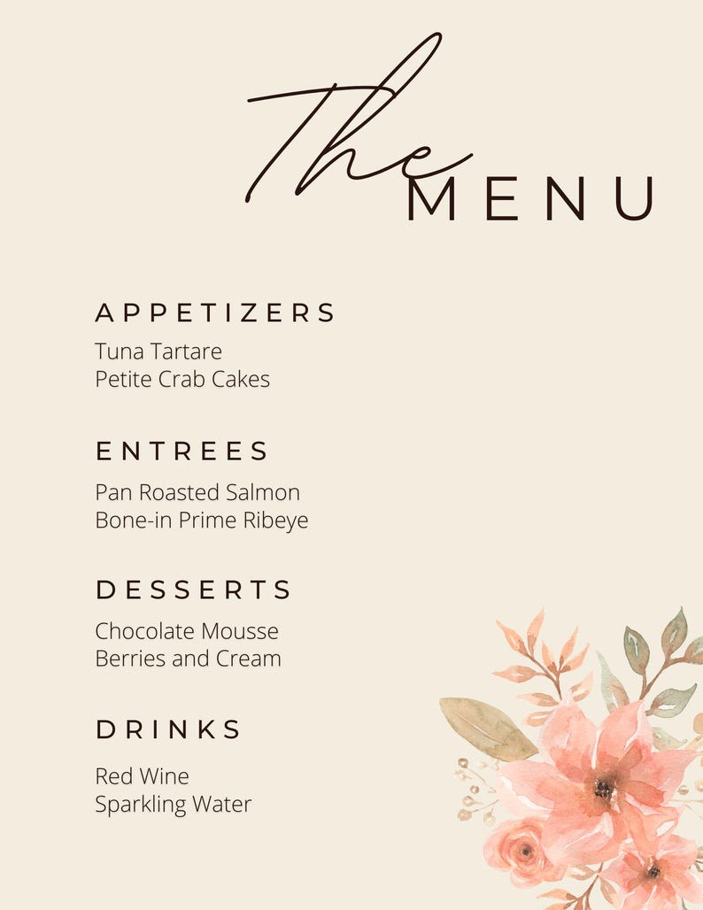 Custom Modern Menu Template - Etsy