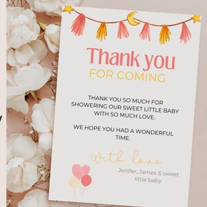 Invitation babyshower ballon modifiable, téléchargement instantané du faire part personnalisable fête de bébé lune étoiles fille et garçon