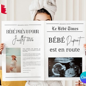 Pregnancy announcement newspaper template with photo, personalized invitation babyshower journal, program template, reveal gender invitation
