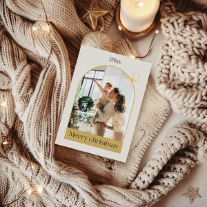 Carte de Noël photo arche minimaliste modifiable, modèle de carte de vacances photo collage imprimable moderne, bonne année et joyeux noël