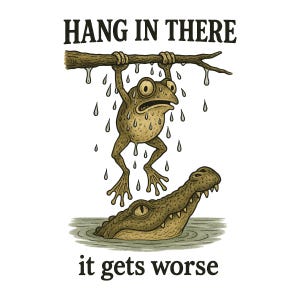 Resisti, peggiora ulteriormente. PNG - Clipart divertente di una rana sarcastica, design umoristico retrò e sarcastico, meme di animali impertinenti, estetica vintage alla moda.