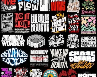 Motivational Streetwear PNG Bundle – Edgy Quote Shirt Designs (66 Files)